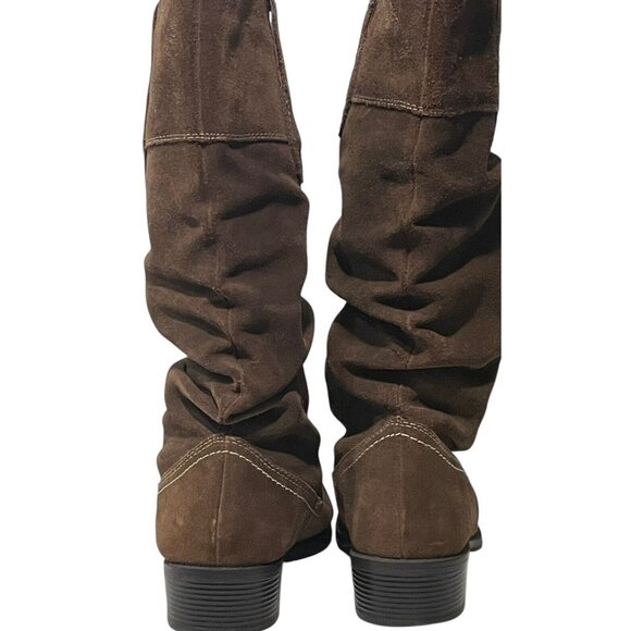 Merona Womens Size 9  Brown Suede Leather Boots Gathered Slouchy Western Pull On - Picture 8 of 12